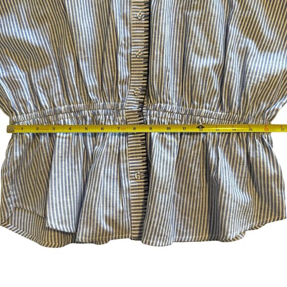 Calypso St Barth Medium Linen Smocked Top White Blue Beachy Nautical Preppy - Picture 12 of 14